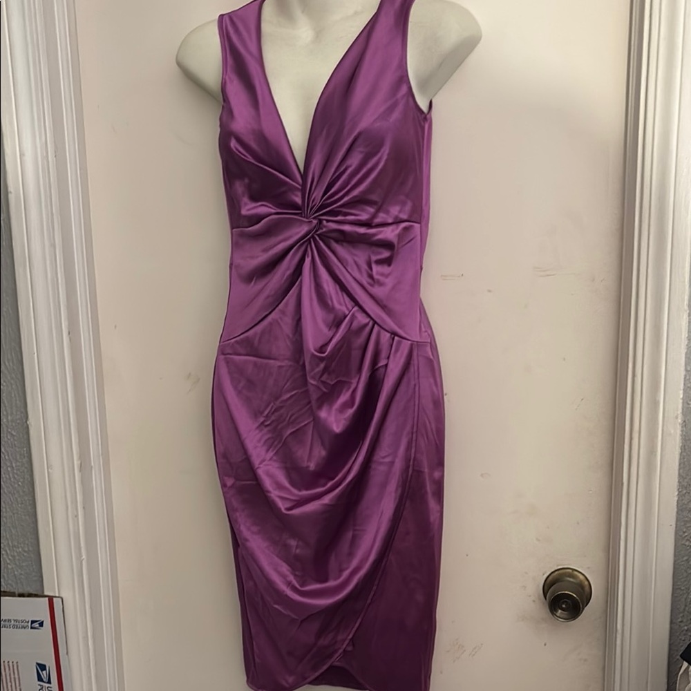 Purple Ruched Sheath Midi Dress for Cocktail